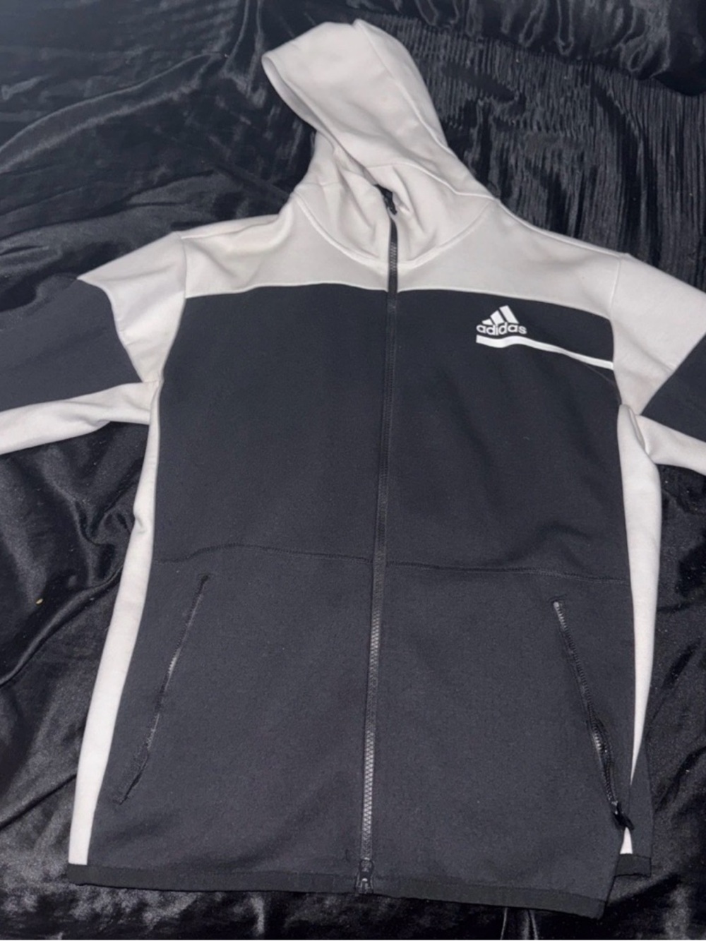 adidas Black & White Full-Zip Performance Hoodie Jacket